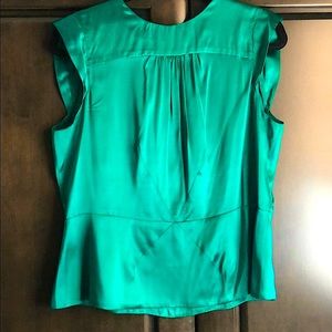 Jade green satin cap sleeve peplum blouse